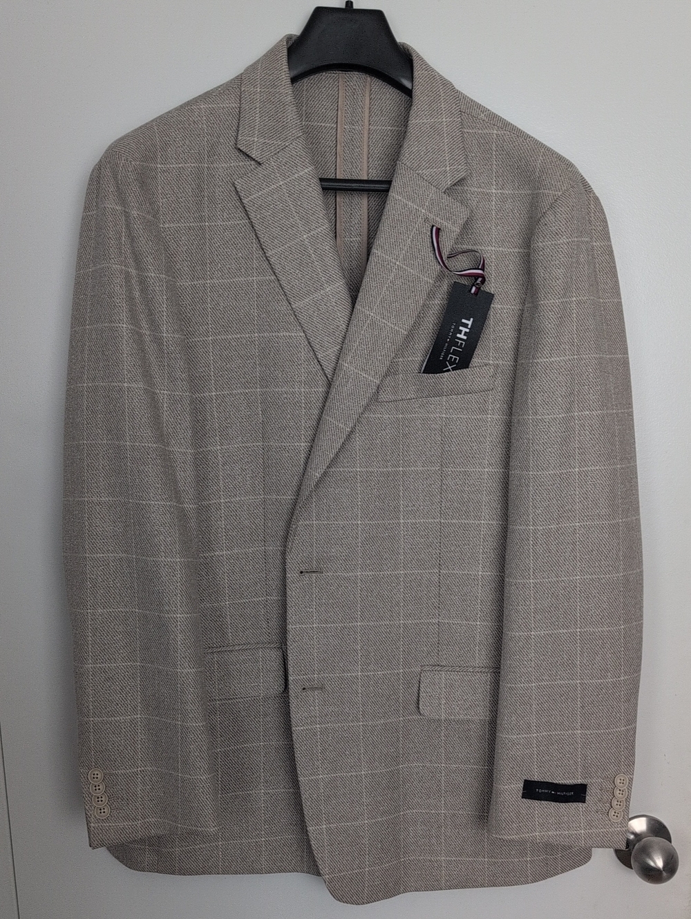 Tommy Hilfiger - 48R Beige Windowpane Sportcoat